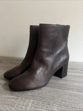 Frye Jodi Dark Brown Leather Ankle Boots Block Heel Zip Booties 11 M